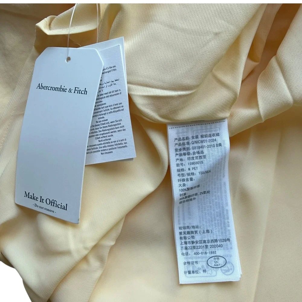 NWT Abercrombie & Fitch Cowl Neck Draped Maxi Dress Satin Sunny Yellow MP Petite